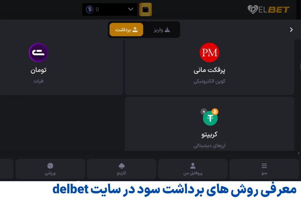 معرفی روش های برداشت سود در سایت delbet